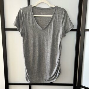 [M] Isabel Maternity V-Neck Dark Grey Side Scrunch Short Sleeve Top